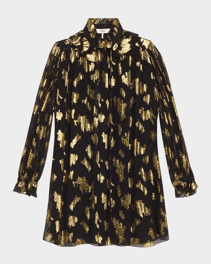Chloé Metallic Floral Silk Jacquard Shift Dress