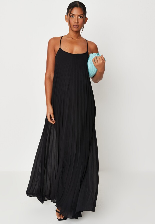 Missguided Black Pleated Chiffon Maxi Dress ShopStyle