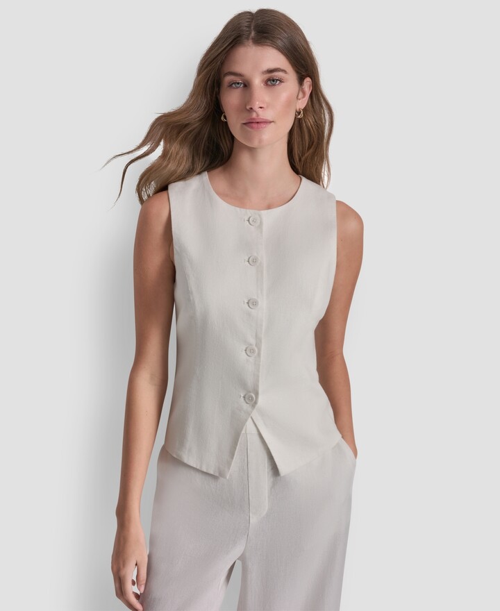 DKNY Women's Crewneck Button-Front Vest