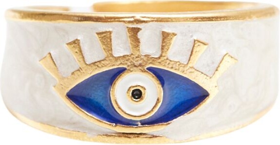Les Reines White Eye Of The Aegean - Evil Eye Ring 24K Gold Plated