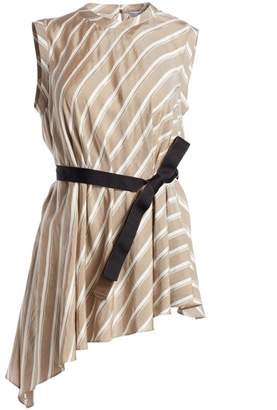 Brunello Cucinelli Striped Asymmetric Silk Top