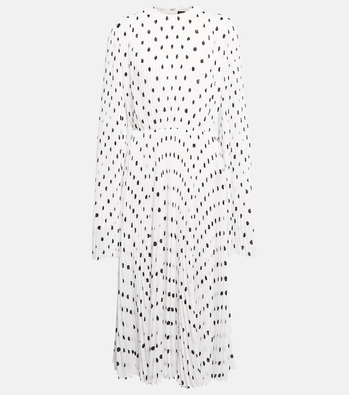 Balenciaga Polka-dot pleated crepe midi dress