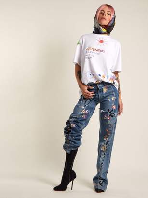 Vetements Sticker Mid-rise Straight-leg Jeans - Womens - Light Blue