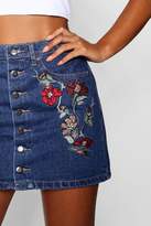 Thumbnail for your product : boohoo Petite Denim Embroidered Mini Skirt