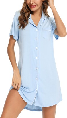 Leikar Nightgowns For Women Button Down Pajamas Dress Short Sleeve  Sleepwear S-XXL - ShopStyle