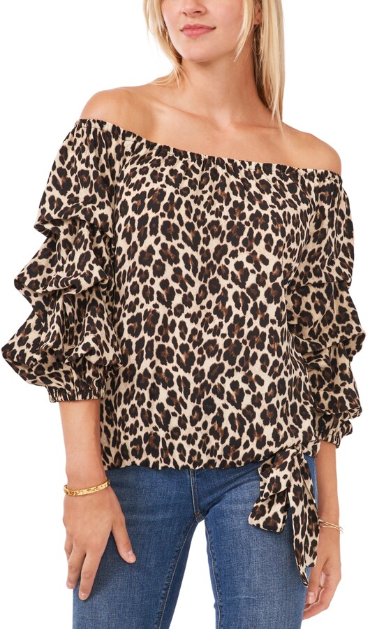 Caopixx Womens Ladies Leopard Print Casual Summer Off Shoulder Blouse T-Shirt Tops 