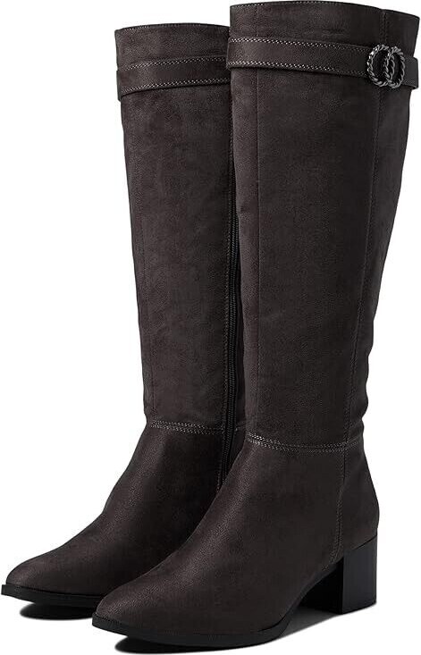 Daring Boot Women's 10 Stone Gray Zipper Knee High Block Heels KHD561