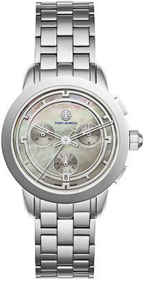Tory Burch Women's Swiss Chronograph Classic Silver-Tone Stainless Steel Bracelet Watch 37mm TB1028
