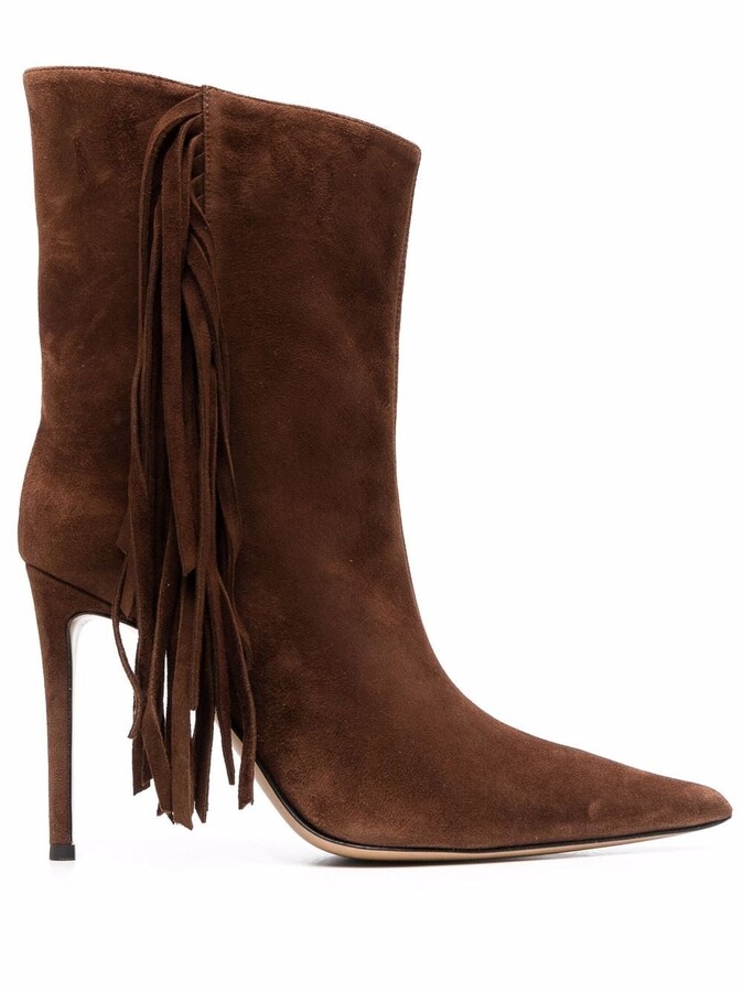 Sundance Uncharted Territory fold down leather fringe ankle booties sz 38