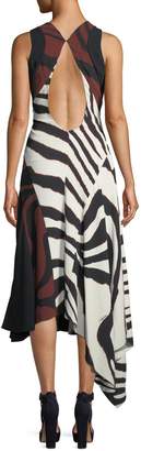 Roberto Cavalli Sleeveless Double Stretch Crepe Zebra-Print Midi Dress