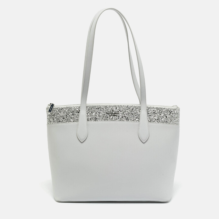 Kate Spade Light Grey Leather Flash Glitter Tote