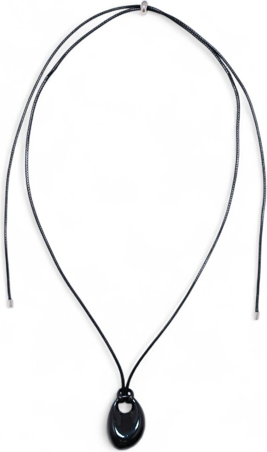 Miss Cecilia Oval Pebble Cord Necklace Black