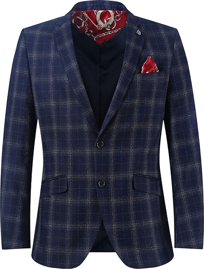 Elie Balleh Slim Fit Plaid Single Breasted Blazer