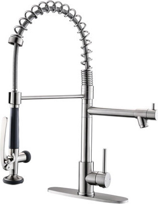 Co-t Fapully Heavy-Duty Commercial Kitchen Faucet With Pull-Down Sprayer, 360-Degree Swivel, And Deck Plate For Single Or 3-Hole Installation