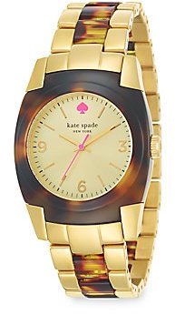 Kate Spade Skyline Gold Dial Gold-tone Stainless Steel and Tortoise-shell Resin Ladies Watch 1YRU0282