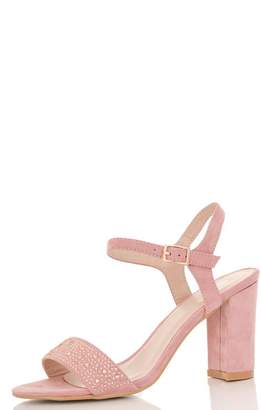 Quiz Pink Diamante Block Heel Sandals
