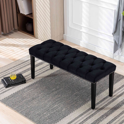 Mercer41 Upholstered Tufted Bench Ottoman  Velvet Dining Bench Bedroom Bench Footrest Stool Accent Bench For Entryway Dining Room Living Room