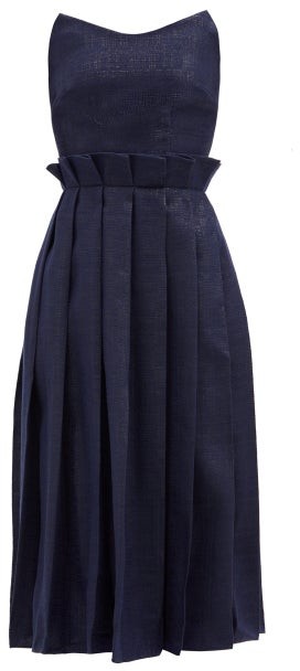 DUNCAN Beloved Origami-pleated Wool-blend Dress - Navy - ShopStyle
