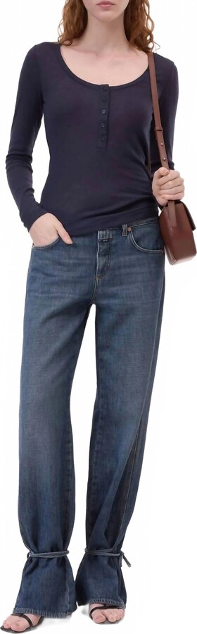 Closed Deep Neck Long Sleeve Tee In Dark Night