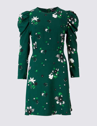 M&S Collection Floral Print Puff Sleeve Skater Dress