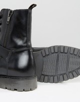 Thumbnail for your product : ASOS Lace Up Boots In Black Leather With Strap Detail