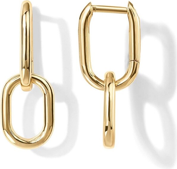 SmallRigConvertibleHuggieHoopEarrings14KGoldPlatedPaperclip&RopeDropwithCZ