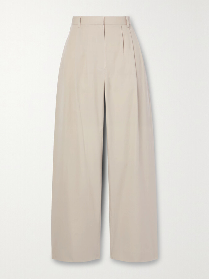 The Row Bufus Pleated Cotton-poplin Straight-leg Pants - Gray