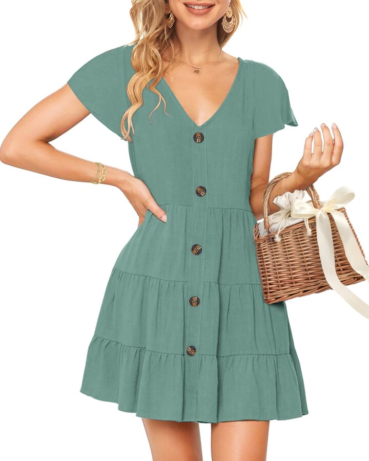 PLMOKEN Women's Summer Sleeveless V Neck Button Down Casual