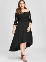 Thumbnail for your product : Shein Plus Lace Overlay Dip Hem Bardot Dress