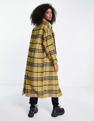 Topshop oversized check long coat in yellow - ShopStyle