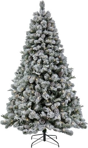 National Tree Company 7.5Ft Pre-Lit Snowy Silver Hill Pine Artificial Christmas Tree