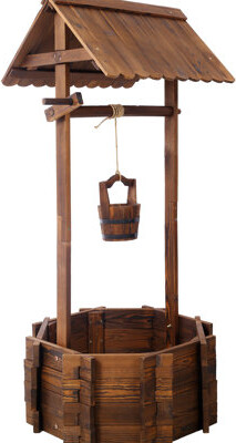 Ophelia & Co. Wooden Rustic Wishing Well Planter For Garden With Hanging Bucket And Shade Longevity 25X25x53 Patio Captivation