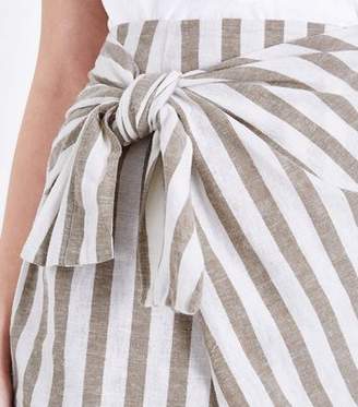 New Look Petite White Stripe Linen Blend Wrap Mini Skirt