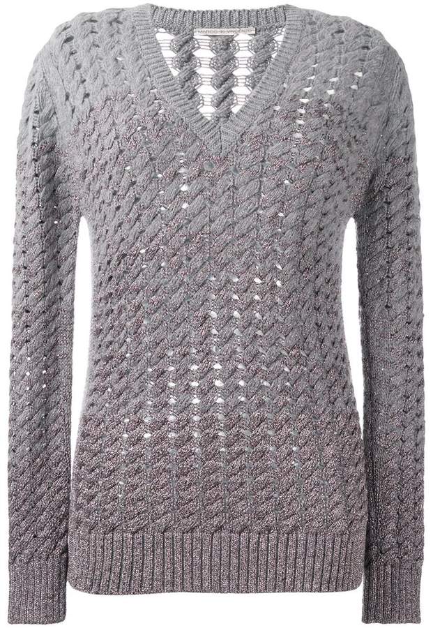 Donna Pierce Womens Solid Choker V Neck Long Sleeve Loose Knit Sweater Jumper Top