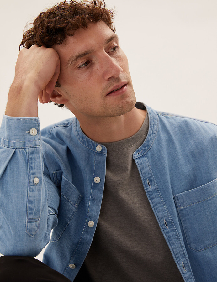 grandad collar denim jacket