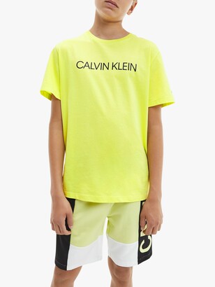 Calvin Klein Kids' Institutional Logo T-Shirt, Lime Yellow