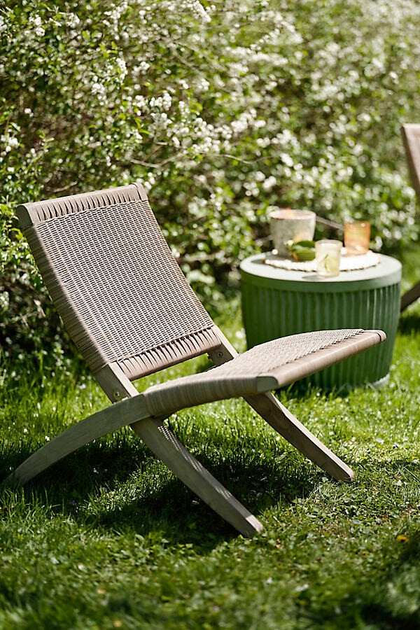 Folding Teak + Wicker Scissor Chair