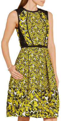 Oscar de la Renta Corded Lace-paneled Brocade Dress - Bright yellow