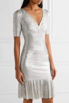 Thumbnail for your product : Herve Leger Viviane Metallic Bandage And Ribbed-knit Dress - Silver