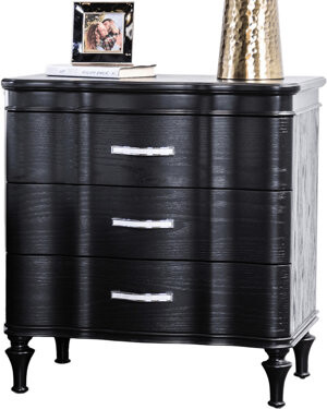 Wildon Home Contemporary 3 - Drawers Black Solid Wood Nightstand With Turned Legs Crystal Like Acrylic Handles Rustic Accents Curved Front Panels Felt Lined T