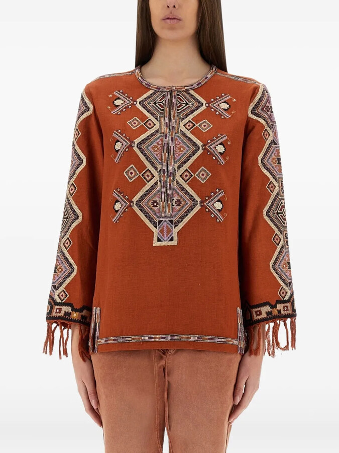 Isabel Marant Zelda embroidered fringe top