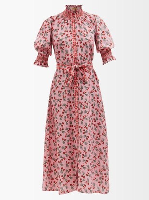 MUZUNGU SISTERS Alexia Smocked Cherry-print Linen Dress - Pink Print