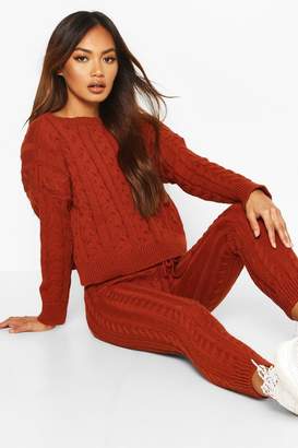boohoo Cable Knit Crew Neck Lounge Set