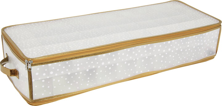 Simplify Plastic and Non Woven 80 Count Ornament Storage Organizer Box, Gold