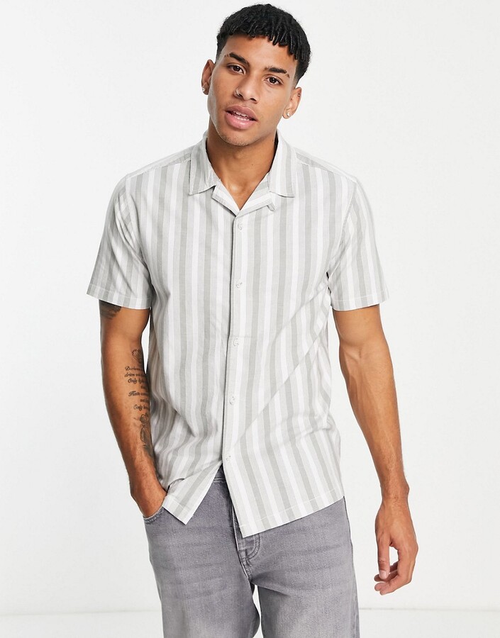 Topman short sleeve stripe oxford shirt in sage - ShopStyle