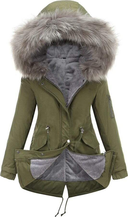 green winter coat with fur hood