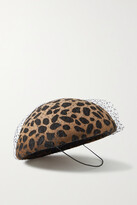 Thumbnail for your product : Eugenia Kim Coco Cheetah-print Wool-felt And Mesh Beret - Camel