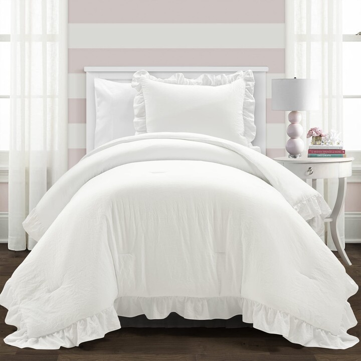Lush Decor Reyna Ruffle Comforter Set - 2 Piece Twin Size Ruffle Comforter Set - Elegance for Dorm Room - Twin XL