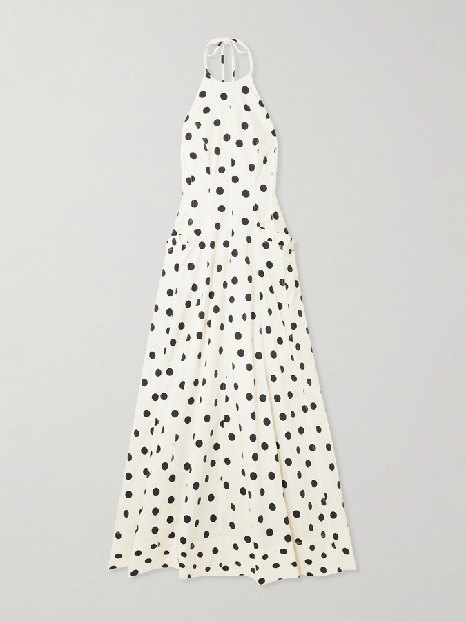 Rebecca Vallance Maisie Ruffled Polka-dot Cotton-blend Poplin Halterneck Maxi Dress - White