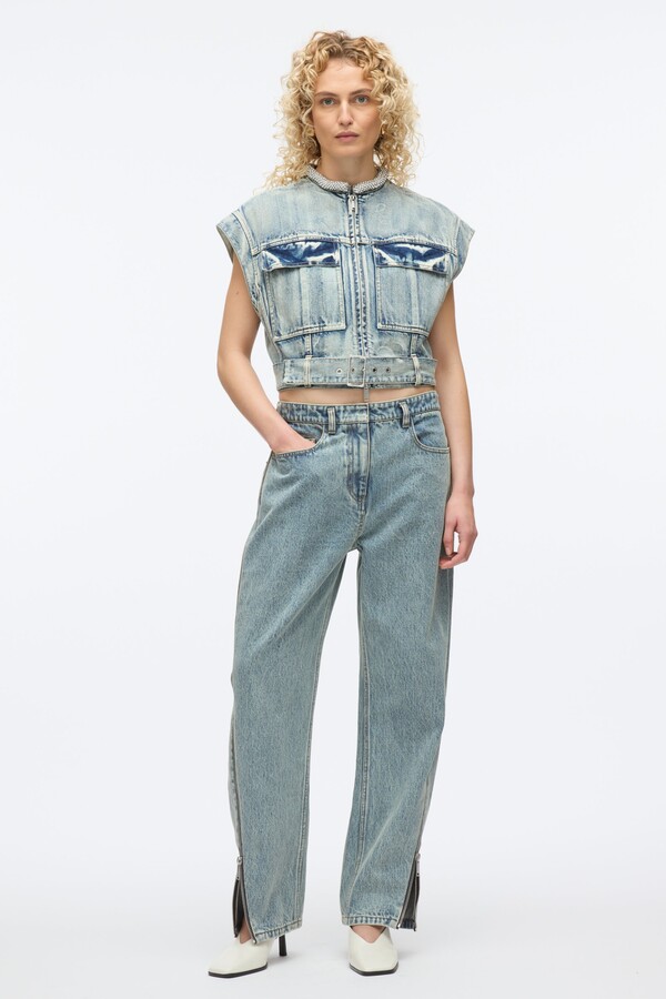 Denim Vest with Crystal Necklace in WASHED INDIGO
